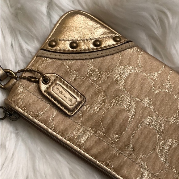 Coach Monogram Gold Metallic Wristlet - Picture 7 of 8